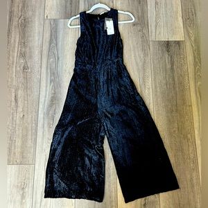 MNG Suit Black Velvet Palazzo Jumpsuit Sz XXS